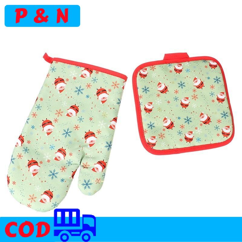 P&N Giáng sinh lò găng tay Nồi chủ sở hữu thiết lập Santa Claus bông tuyết kẹo mô hình cách nhiệt lò Găng tay nhà bếp Giáng sinh trang trí