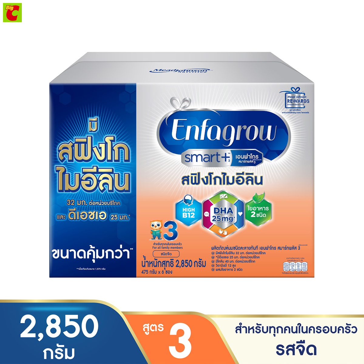 เอนฟาโกร สมาร์ทพลัส นมผง สูตร 3 สำหรับเด็กอายุ 1 ปีขึ้นไปและทุกคนในครอบครัว 2850 ก. ราคา 1,990 บาท*ส่งฟรี