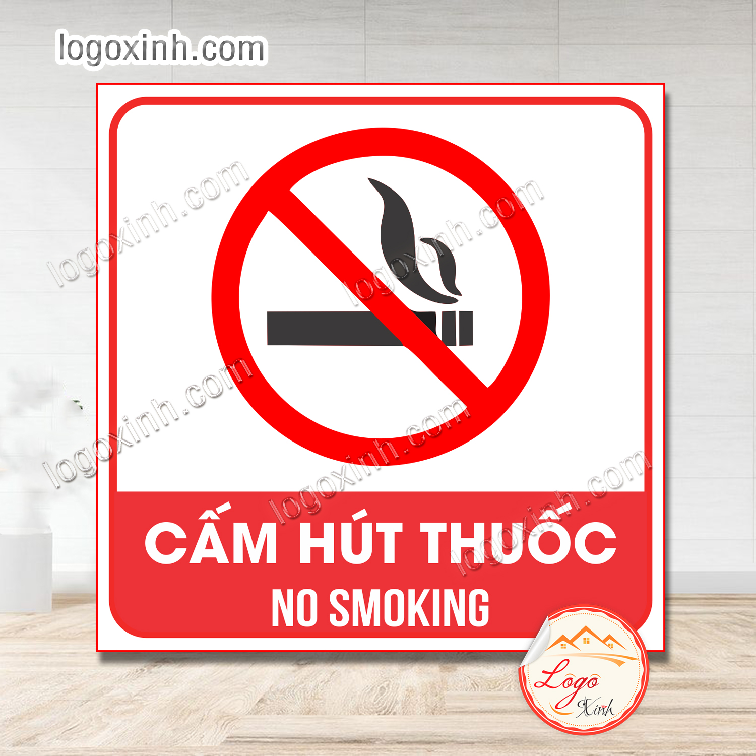 [Mẫu Vuông] Tem Decal Cấm Hút Thuốc No Smoking Tem Nhắc Nhở Vui Lòng Không Hút Thuốc Lá Nhãn Dán Khô