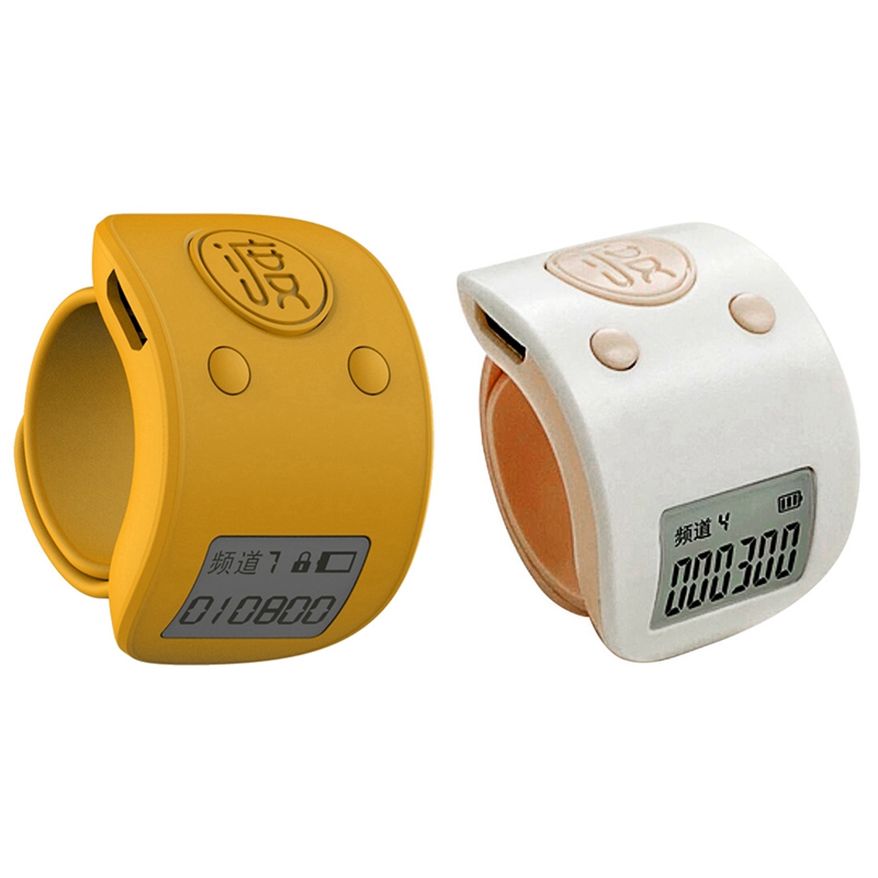 2PCS Mini Digital LCD Electronic Finger Ring Hand Tally Counter 6 Digit Rechargeable Counters Clicker, White & Yellow