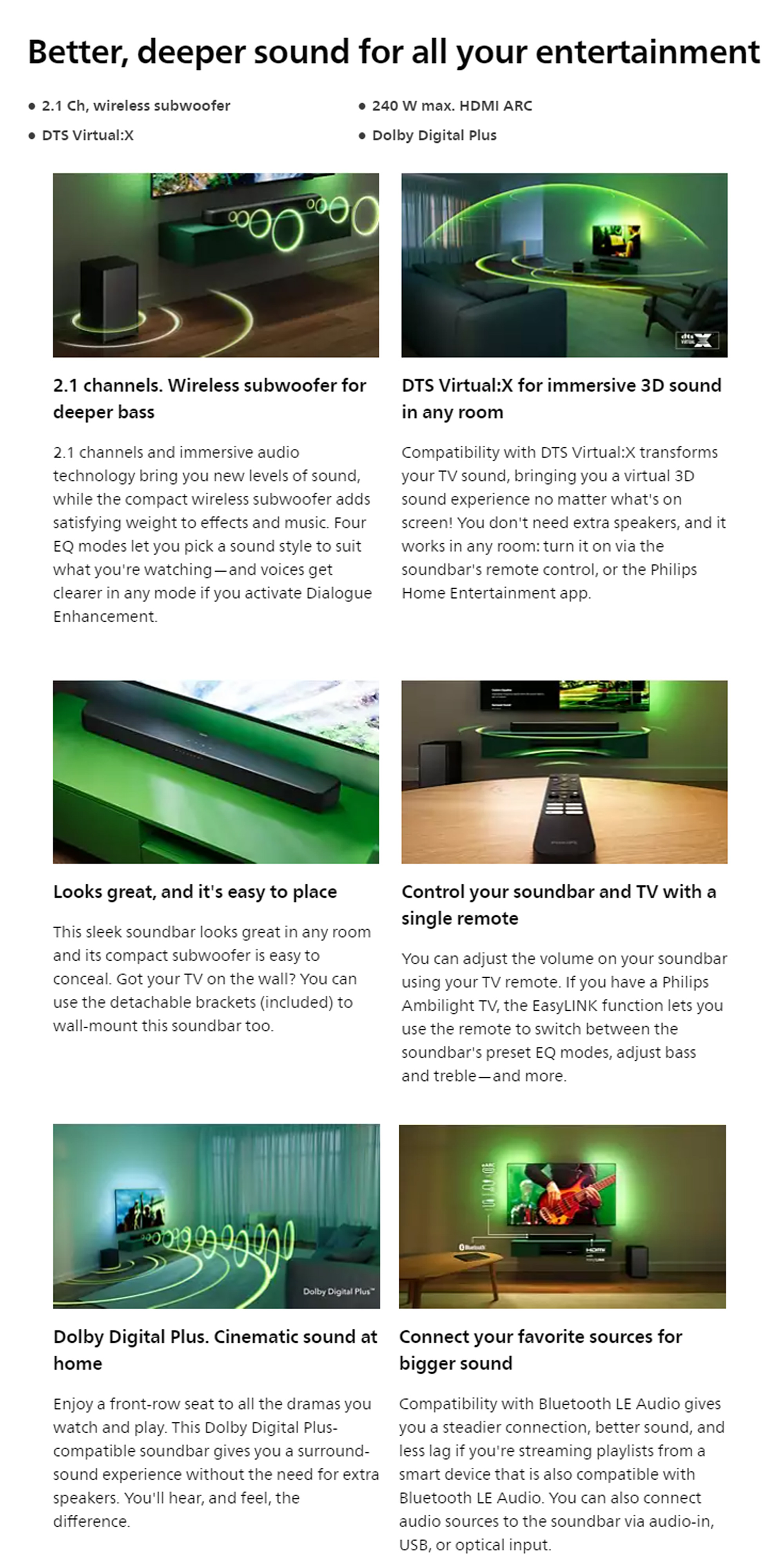 Philips Tab7007 Dolby Digital Plus Soundbar PHILLIPS CH Bluetooth