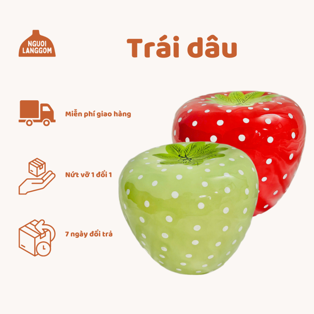 [lỗ tròn] Lợn đất heo đất ống heo tiết kiệm decor - Trái dâu - Bát Tràng