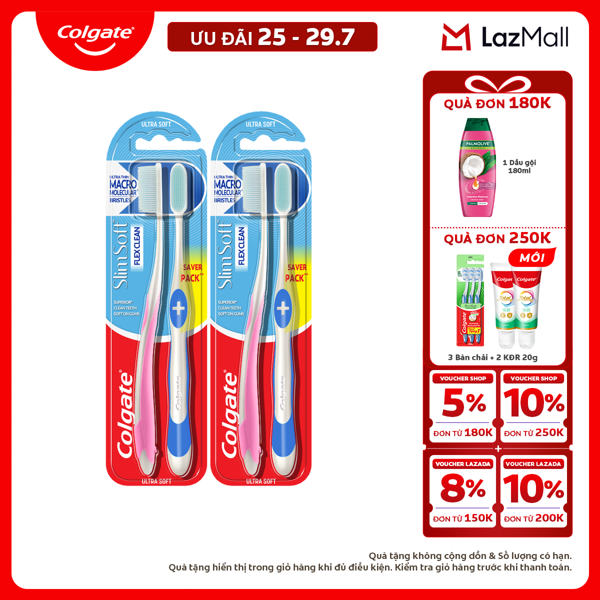 Bàn chải đánh răng Colgate Slimsoft Flex Clean - Mềm mảnh, than hoạt tính, 170mm