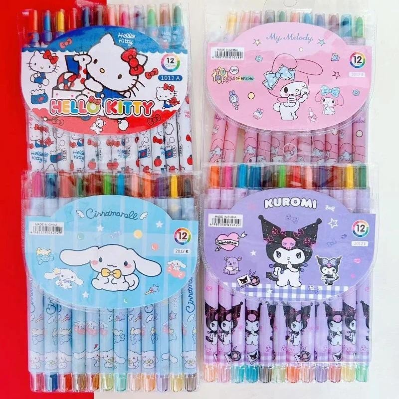 Kawaii Anime Kuromi Xoay bút vẽ My Melody Dễ Thương Phim Hoạt Hình 12 Màu Sắc Crayon Quà Tặng Cho Trẻ Em Hoàn Hảo Cho Vẽ, Nhật Bản, Doodling, Scrapbooking