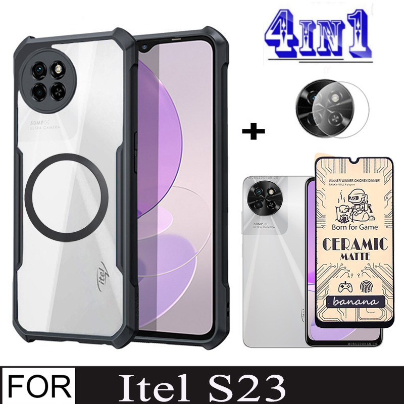 Ốp điện thoại chống sốc itel S23 cho itel S23 S 23 ItelS23 Tấm bảo vệ màn hình bằng gốm + Có nhãn dá