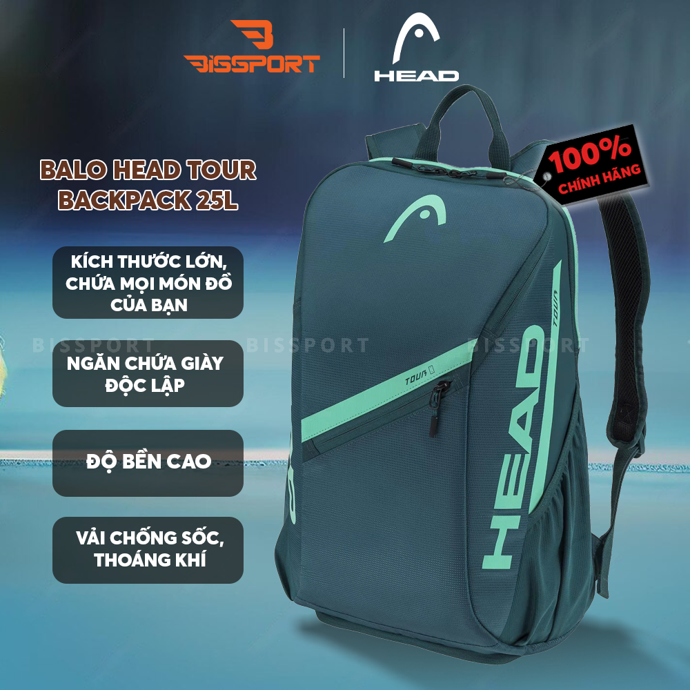Balo Pickleball HEAD Backpack Tour 25L Chính Hãng - Xanh - Gọn - Đa Năng - Tiện Dụng - Bền Bỉ - Chắc Chắn - Nhẹ