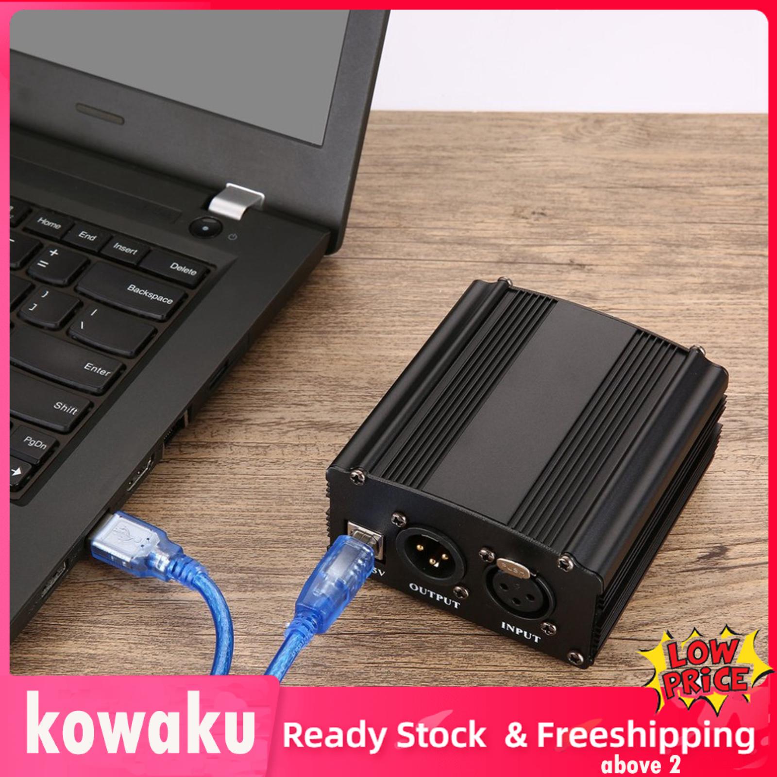 kowaku 48V Phantom Power Supply Powered,1.5m USB Cable Bonus,2m XLR 3 Pin Cable for Condenser Microphone Music Recording Equipment