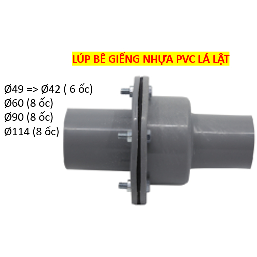 VAN 1 CHIỀU LÁ LẬT/LUPPE NHỰA PVC XÁM DÁN ỐNG NHỰA 42/49/60/90/114