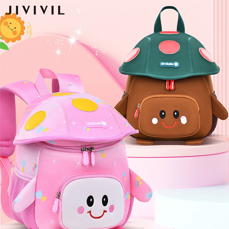 JIVIVIL túi đi học mẫu giáo Mới Túi Nấm dễ thương cho bé trai Neoprene trẻ em túi đi học ba lô nữ túi nhỏ mini 