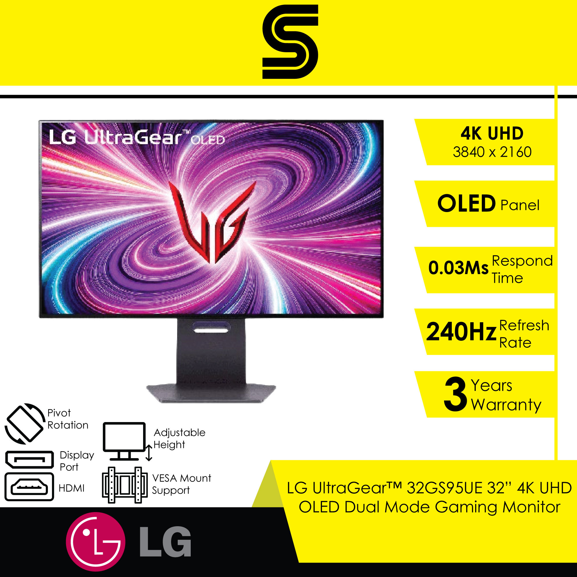 LG 32GS95UE UltraGear™ OLED Dual Mode 4K UHD 240Hz or FHD 480Hz Monitor