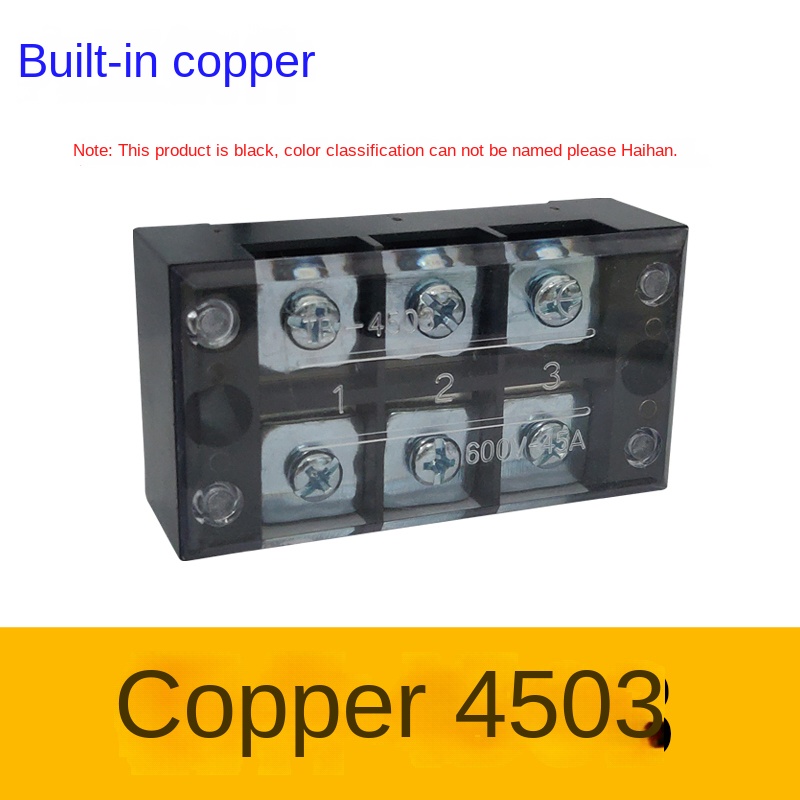 TB-4503 bảng đầu nối dây 3 vị trí 3P/45A, vật liệu đồng kiểu cố định với cột ép dây dạng rào chắn, hộp nối nhanh, kết nối dây điện song song | domino