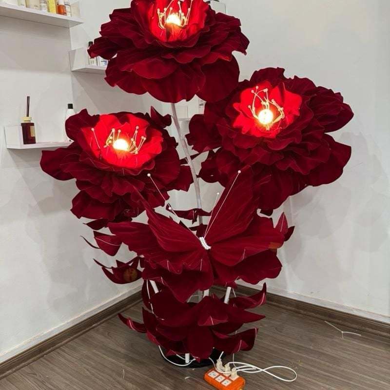 Khóm hoa Nhung cao cấp 3 hoa+1 bươ…m siêu sang siêu đẹp trang tri nhà ở- sự kiện