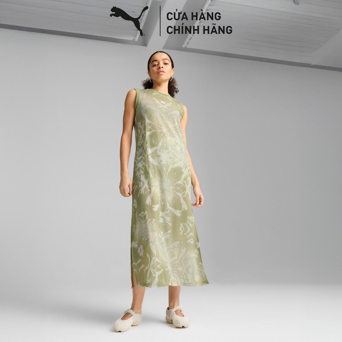 Đầm Thời Trang PUMA Nữ DARE TO Mesh Column Dress Pistachio Green-AOP Màu Xanh Lá