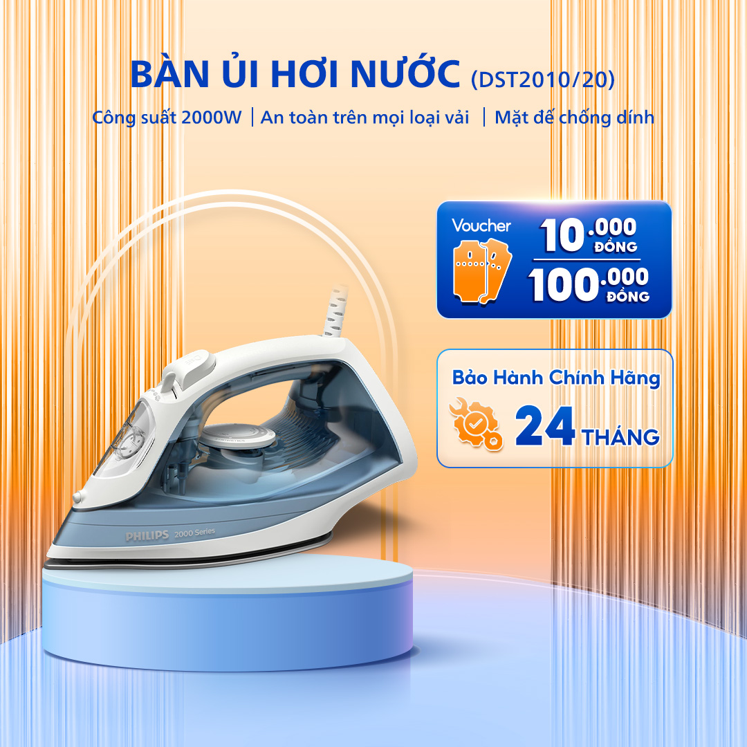 Bàn ủi hơi nước Philips DST2010/20 - Công suất 2000W - Mặt đế Ceramic - Bảo hành chính hãng 24 tháng