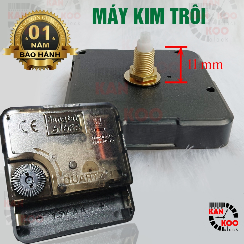Máy đồng hồ treo tường (KIM TRÔI)- Silent Quartz hiệu 6168s trục đồng dài 11mm (cốt cao 18mm) bảo h