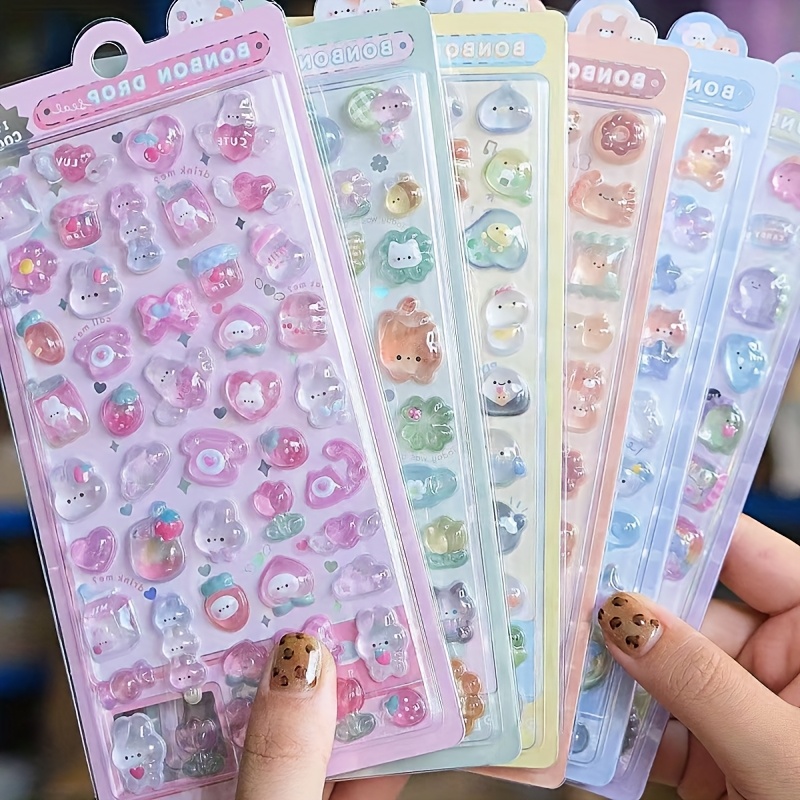 6 Sheets of 300+ Cute Cartoon Animal 3D Stickers - Pastel Colors Whimsical Designs for Phone Cases Journals & Craft Decorations Cute Stickers Journal Embellishments Whimsical Stickers 3D Relief Stickers
