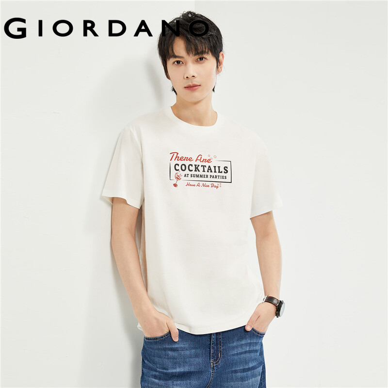 GIORDANO Nam Áo Phông Retro Poster In Tee 100% Cotton Cổ Tròn Tay Ngắn Đơn Giản Mùa Hè Thời Trang Áo Phông Free Shipping 13094202