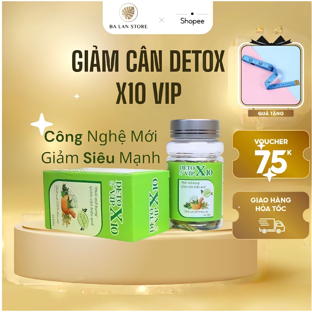 Giảm Cân Xổ Mỡ Detox Vip X10 Hộp 55v Chính Hẵng