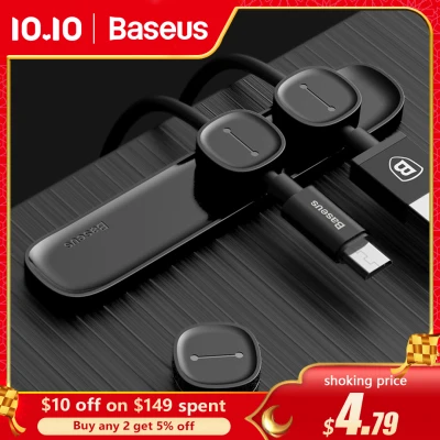 Baseus Cable Organizer Magnetic Cable Management USB Cables Holder Silicione Flexible Desktop Clips For Mouse Wire Organizer