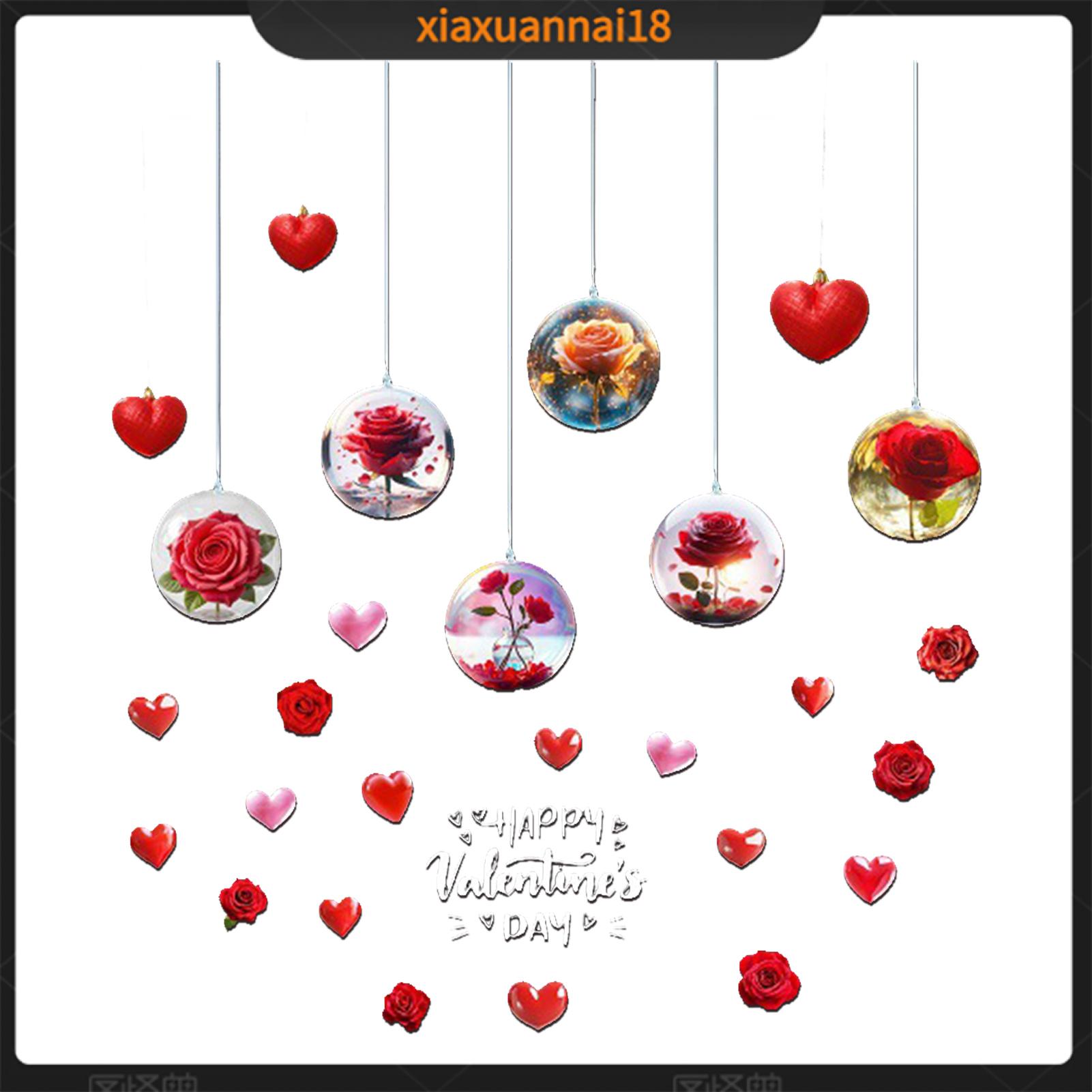 Xiaxuannai khoang hở bằng nhựa PVC clings lễ hội trang trí cửa sổ ngày Valentine hoa hồng hình trái tim tình yêu miếng dán cửa sổ đề can PVC không thấm nước cho tiệc tùng lễ hội trang trí yêu thích