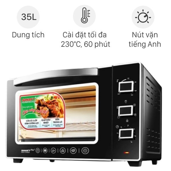 SALE - Lò nướng Sanaky VH3599S2D 35 lít-Chính Hãng trưng bày 99%-5 chế độ nướng đáp ứng đầy đủ nhu c