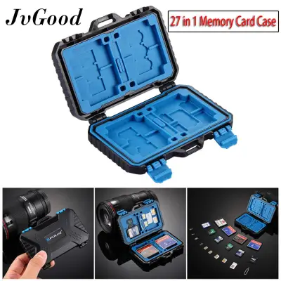 JvGood Memory Card Case SD Card Storage Box Waterproof Shockproof Protection Micro SD Card Case Holder TF SD CF Cards Carrying Case Storage Box(27 Slots)