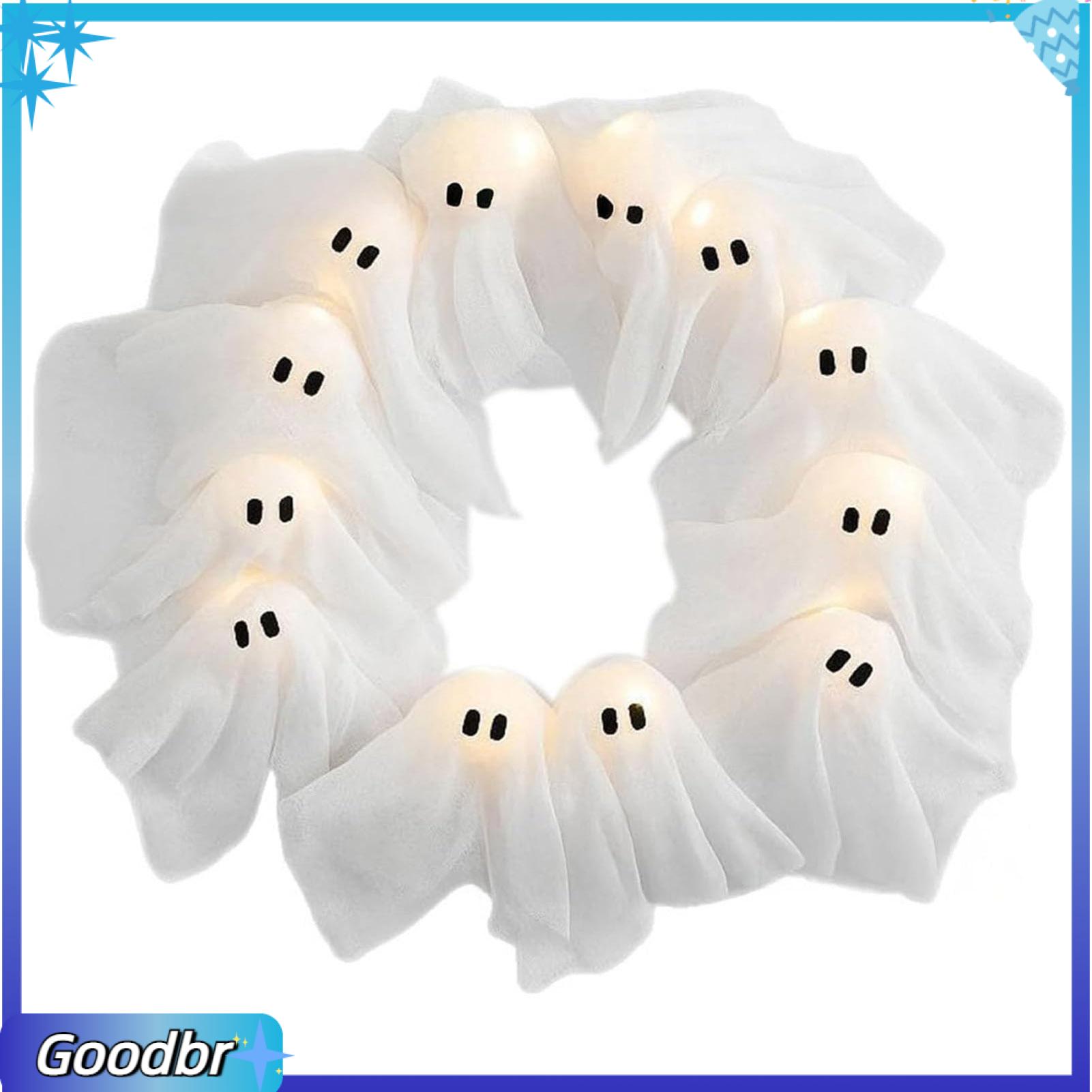 Goodbro đồ trang trí tiệc Halloween Vòng hoa Ma quái Halloween ma quái Vòng hoa ma với đèn LED hoàn hảo cho trang trí cổng vòm trước trong nhà/trang trí ngoài trời