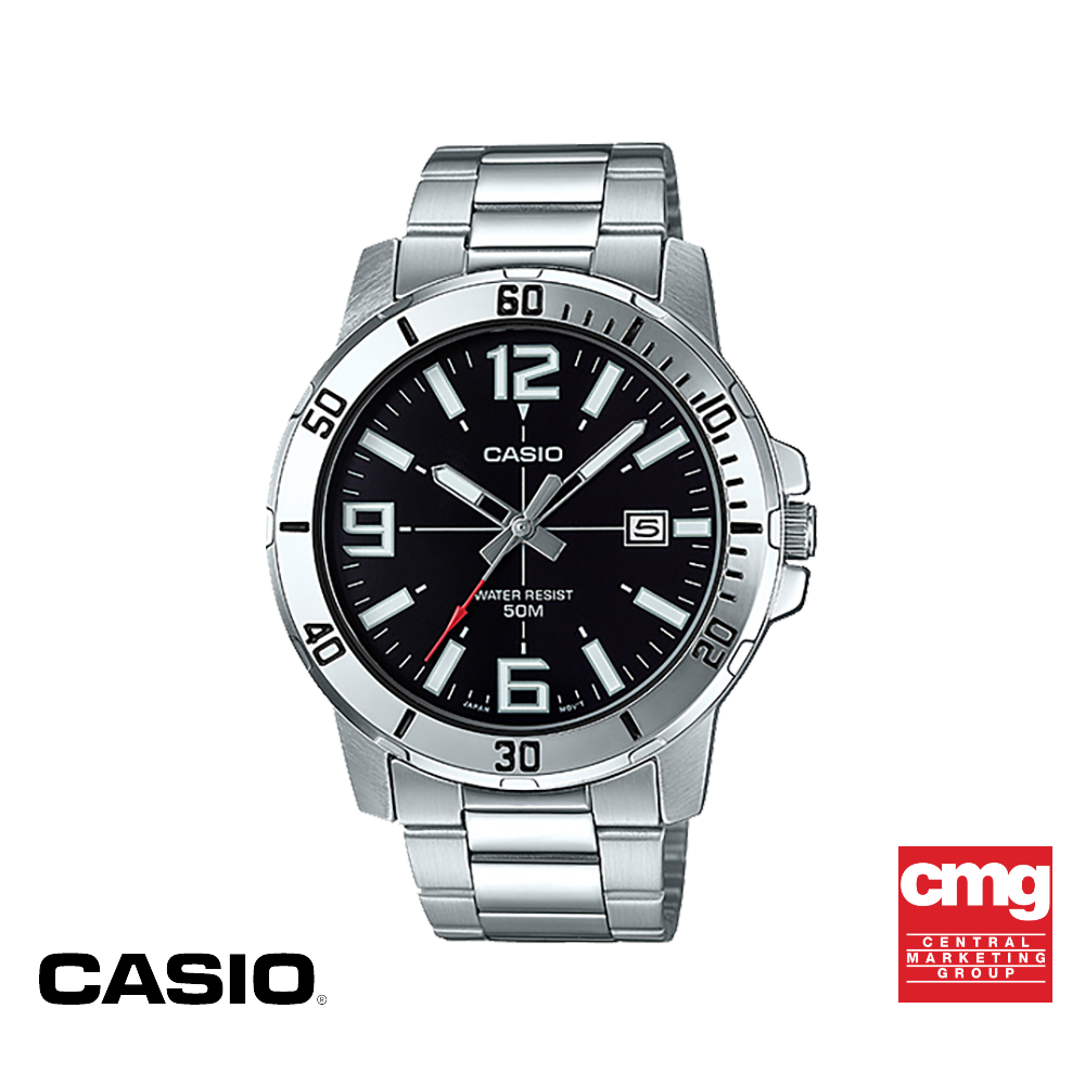 นาฬิกาข้อมือ CASIO รุ่น MTP-VD01D-1BVUDF วัสดุสเตนเลสสตีล สีดำ