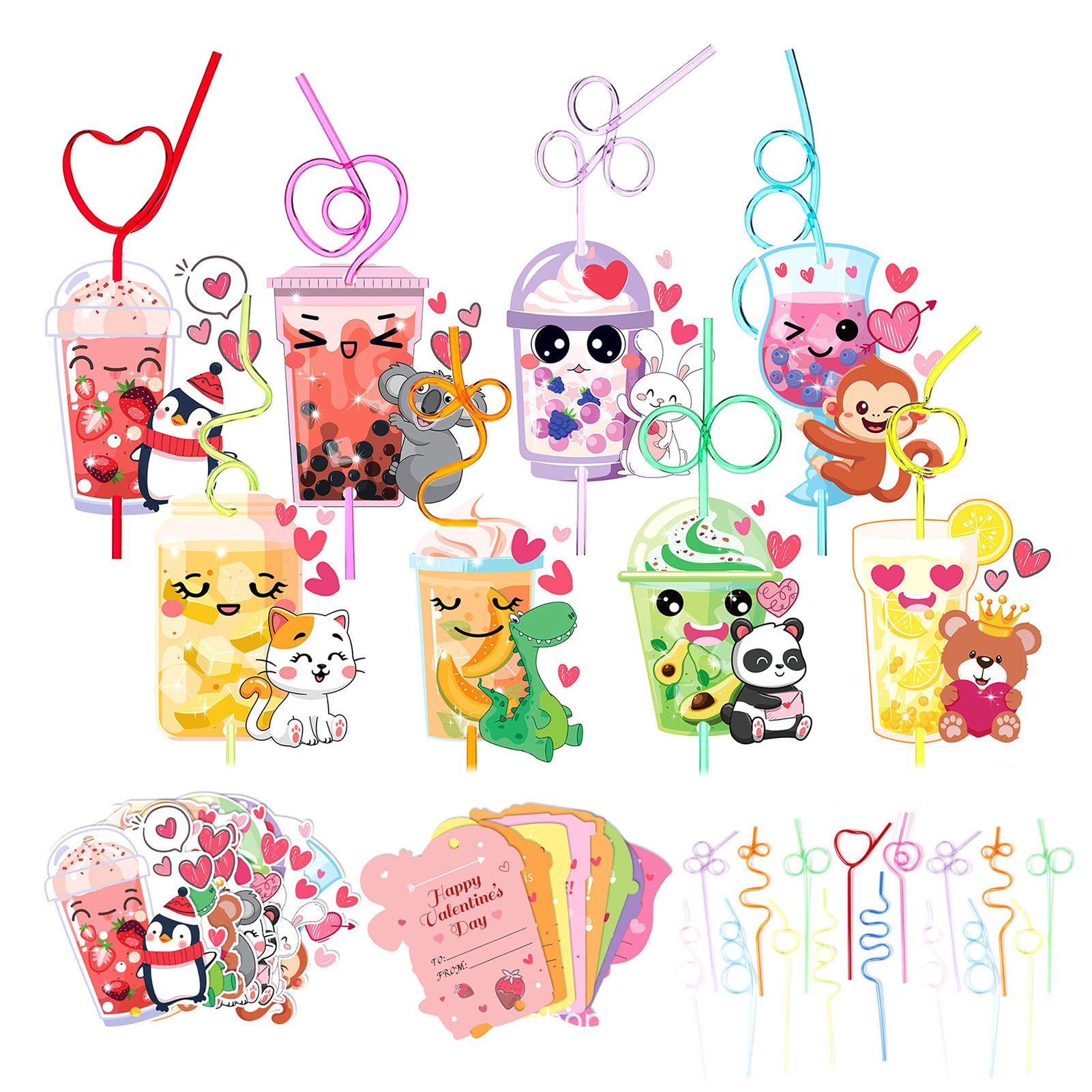 BDZL Classroom Valentine Exchange Cards Valentine Day Cards for Kids 24 Pcs Cute Animal Themed Valentine's Day Cards for Kids with Reusable Straws Perfect for Classroom Exchange Party Favors - ยี่ห้อ OEM ราคา 208 บาท*ส่งฟรี