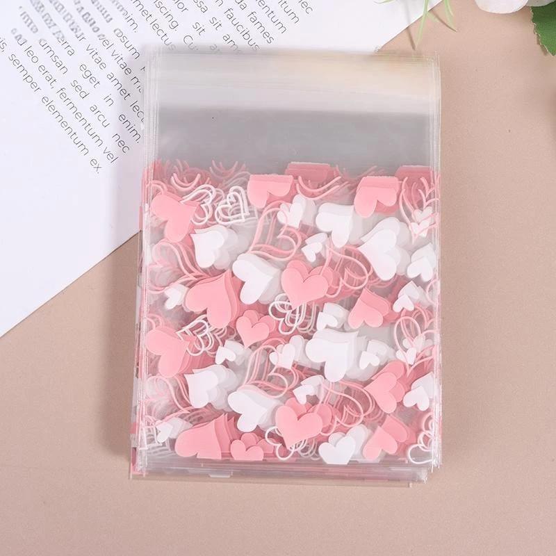 100Pcs Heart Shaped Transparent Candy Bag Biscuit Snacks Plastic Bag Baking Packaging Self-adhesive Gift Packaging