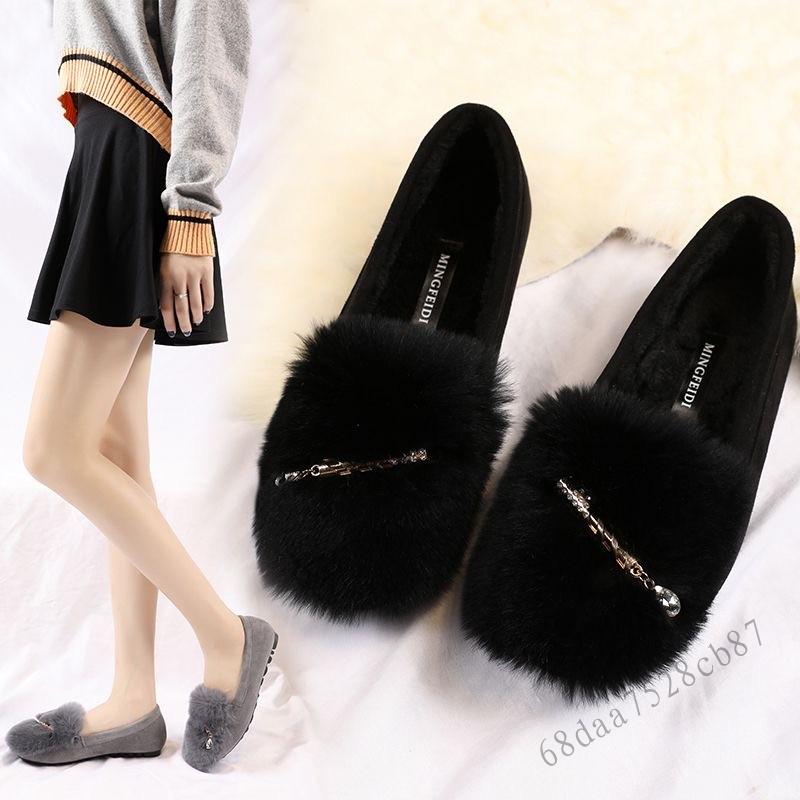Furry Peas Peas Giày phụ nữ - Giày lông thỏ mùa đông không trượt cho phụ nữ mang thai