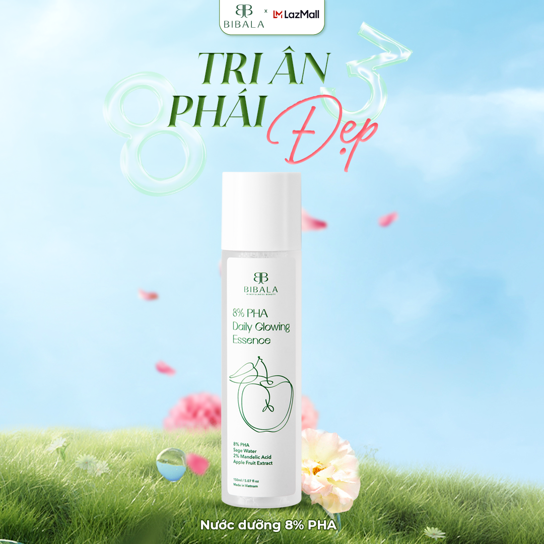 8% PHA Daily Glowing Essence 150 ml - Nước dưỡng sáng, tẩy TBC, ngừa mụn cho da Bibala