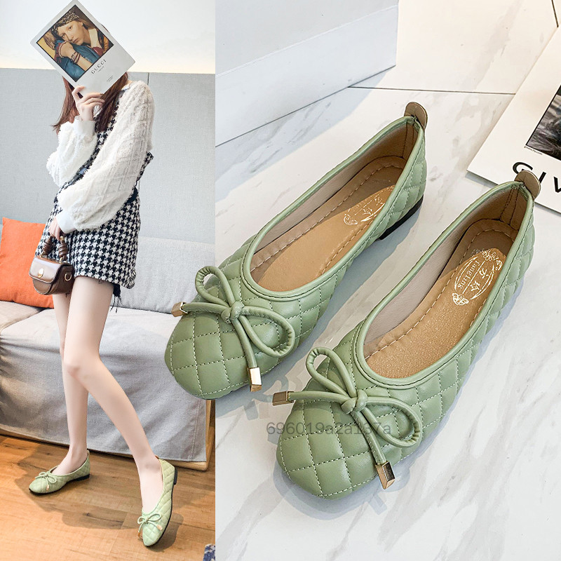 Korean Bow Flat Shoes for Women - Spring 2023 Round Toe Soft Sole Trendy Single Shoes ราคา 430 บาท*ส่งฟรี