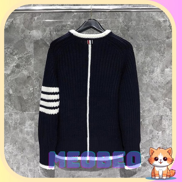 Áo Sweater Len Dệt Kim Sọc Trắng Áo Len Cổ Tròn Thom Dày Dặn Giấu Quần NVA582