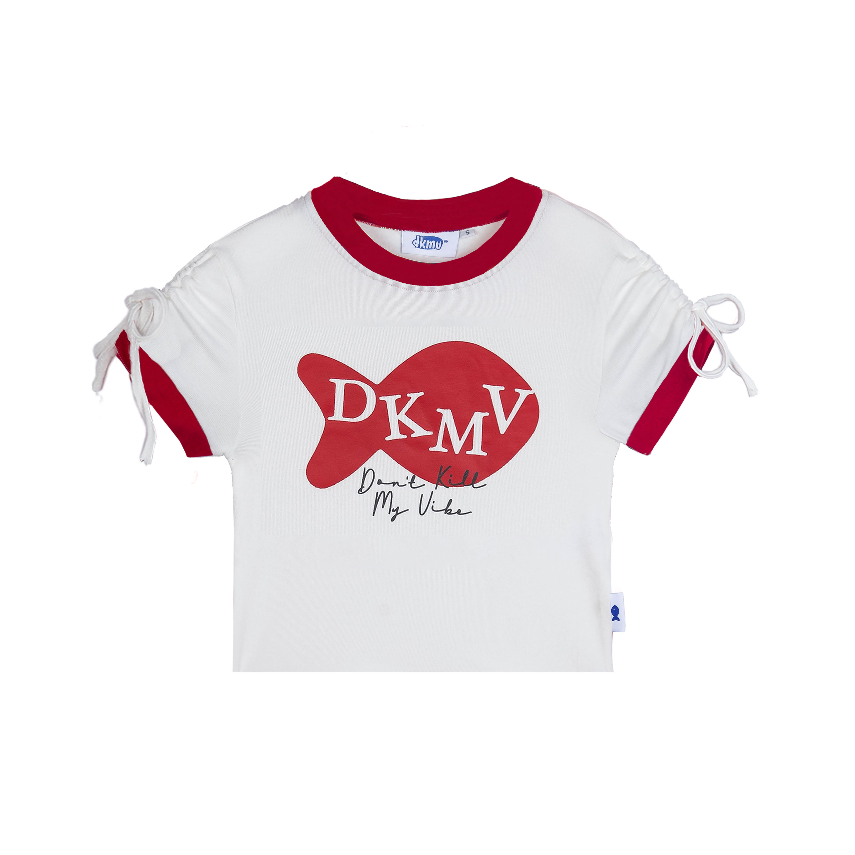 Áo baby tee nữ DKMV màu trắng phối đen đỏ chất thun lạnh họa tiết hình in con cá cực xinh Baby Tee U