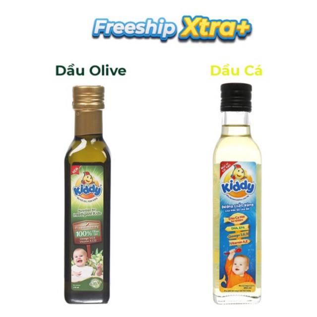 Dầu Ô-Liu / dầu cá hồi dinh dưỡng cho trẻ em nhãn hiệu Kiddy 250ml