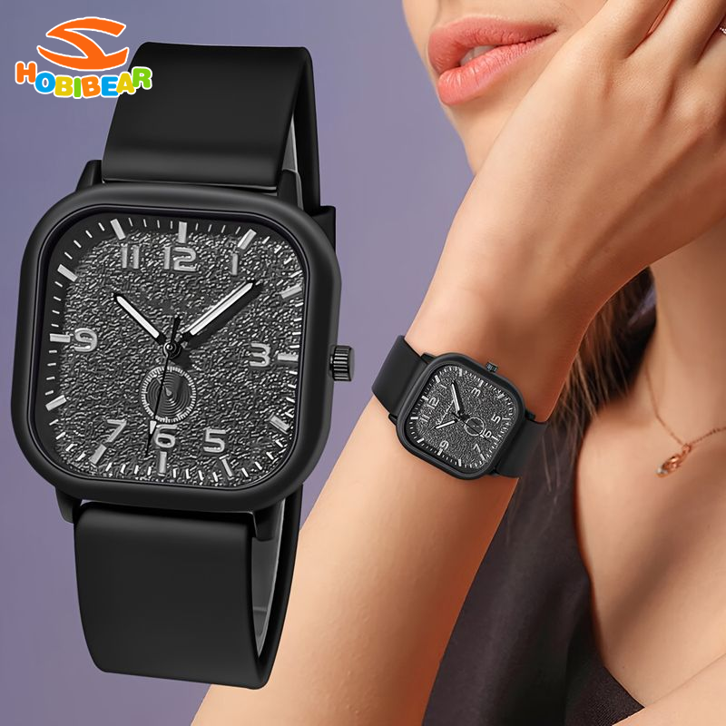 HOBIBEAR Stylish Square Quartz Watch with Silicone Strap for Men and Women ราคา 92 บาท*ส่งฟรี