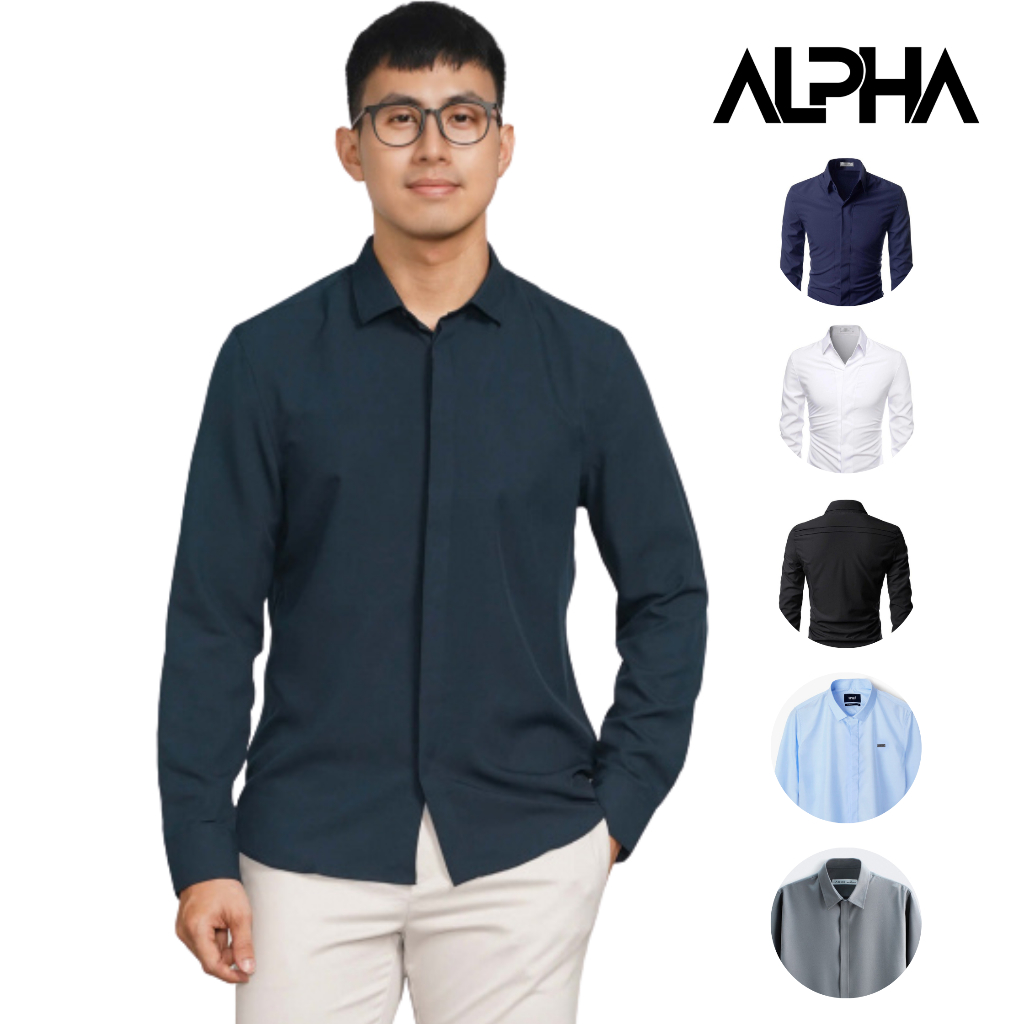 Áo sơ mi nam dài tay giấu nút vải lụa chéo hàn genalpha za.ra cổ đức, sơ mi giấu nút sang trọng, lịch sự gen112