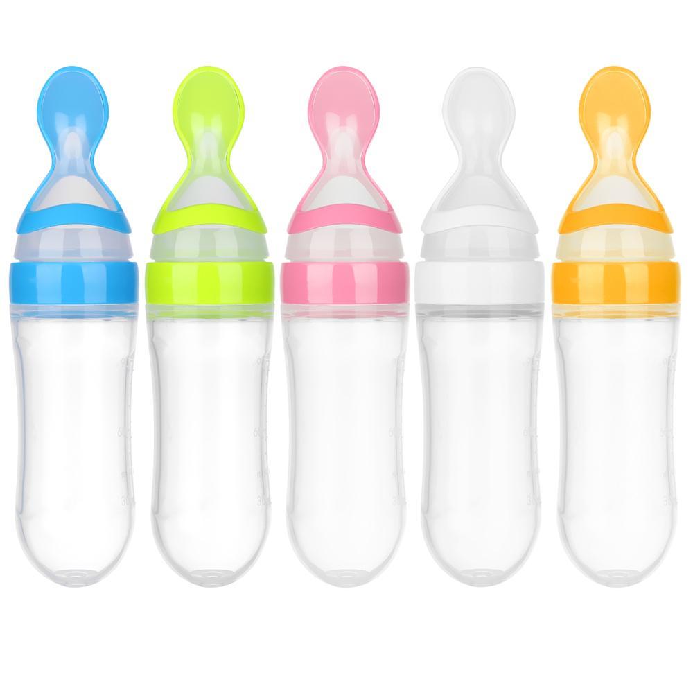 CONVEN Baby Kid Silicone Vắt kiệt Food Rice Feeder Với Muỗng Bình sữa Bình cho ăn