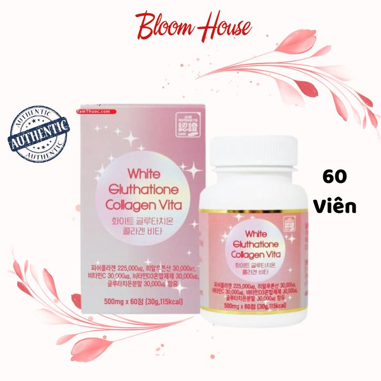 Viên Uống White Glutathione Collagen Vita Trắng hồng da cải thiện lão hóa hộp 60 viên Hàn Quốc