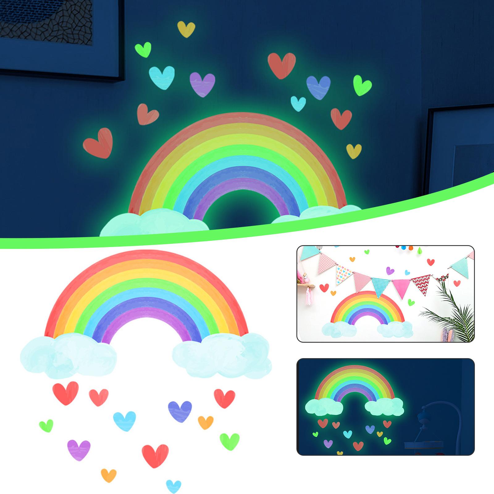 Cartoon Rainbow Luminous Wall Stickers Glow In The Decal Kid Wall Dark Rooms Home Cloud Fluorescent Nursery Decor For Baby Heart X9S9
