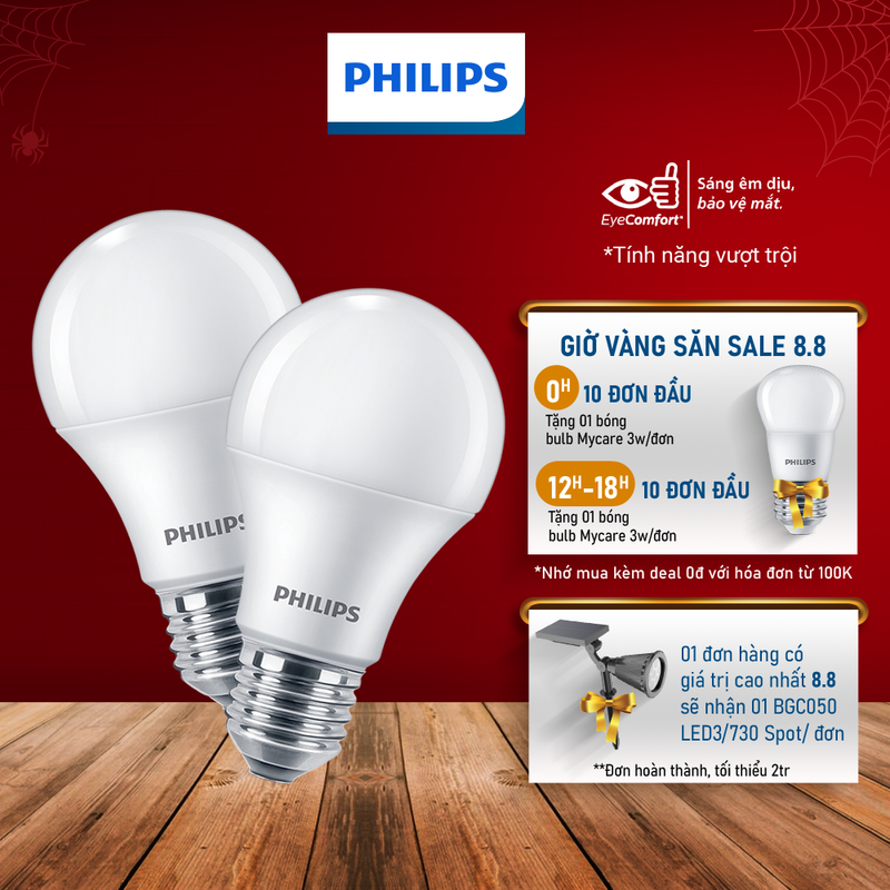 Bộ 02 bóng đèn philips led bulb a60 - công suất