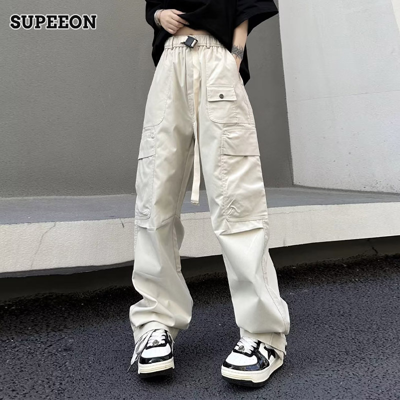 SUPEEON Cargo pants multi-pocket straight sweatpants Hip-hop dance pants