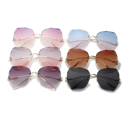 CBT Women Men Frameless Metal Curved Temples UV400 Gradient Sunglasses Ocean Lens Sun Glasses Vintage Rimless Sunglasses