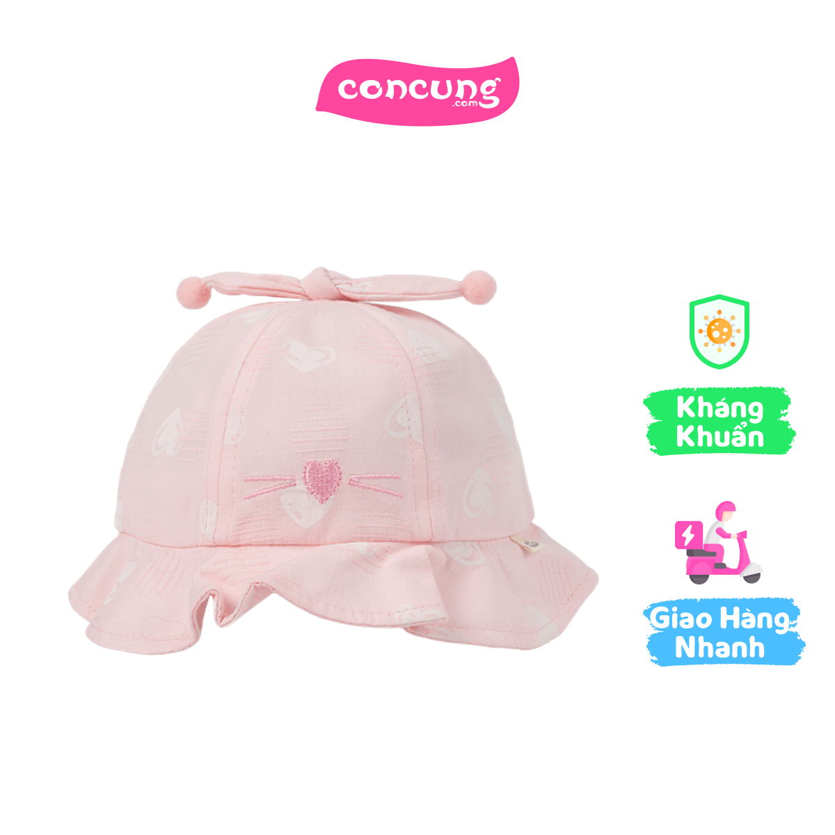Nón em bé gái 0-12M vành tròn Animo A2501_JK019 (44cm,Hồng)