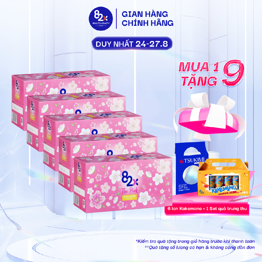 Combo 5 hộp the pink -82x nước uống collagen đẹp da , hàm lượng 1000mg đến từ nhật bản