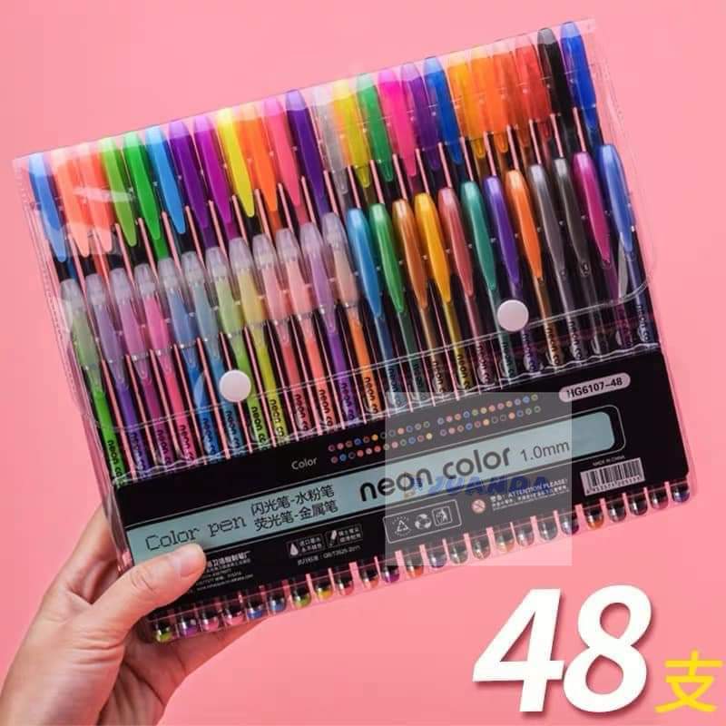 Juanda ▪ 48 pcs Neon Color Pen 1 Set Metallic, Pastel, Highlighter, Glitter 1.0mm