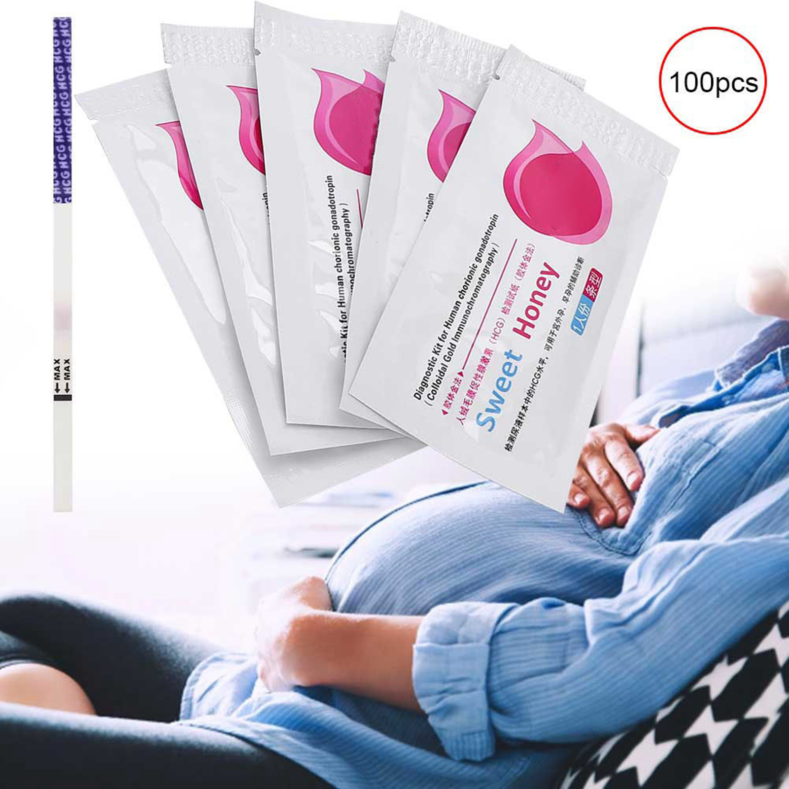 Thử thai Thuận tiện Độ nhạy cao Que thử thai sớm Bộ 100 chiếc thiết thực dùng một lần dành cho nữ