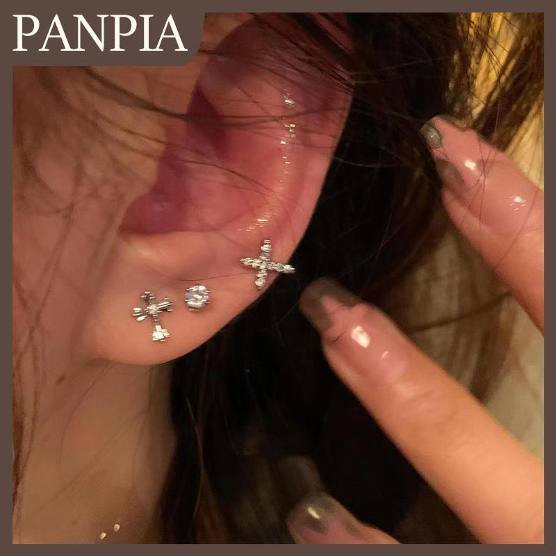 PANPIA 6 cái bộ Màu Bạc Rhinestone Chữ Thập Stud Bông Tai Cho Phụ Nữ Thời Trang Punk Bông Tai Bộ Đồ Trang Sức Hợp Thời Trang Quà Tặng