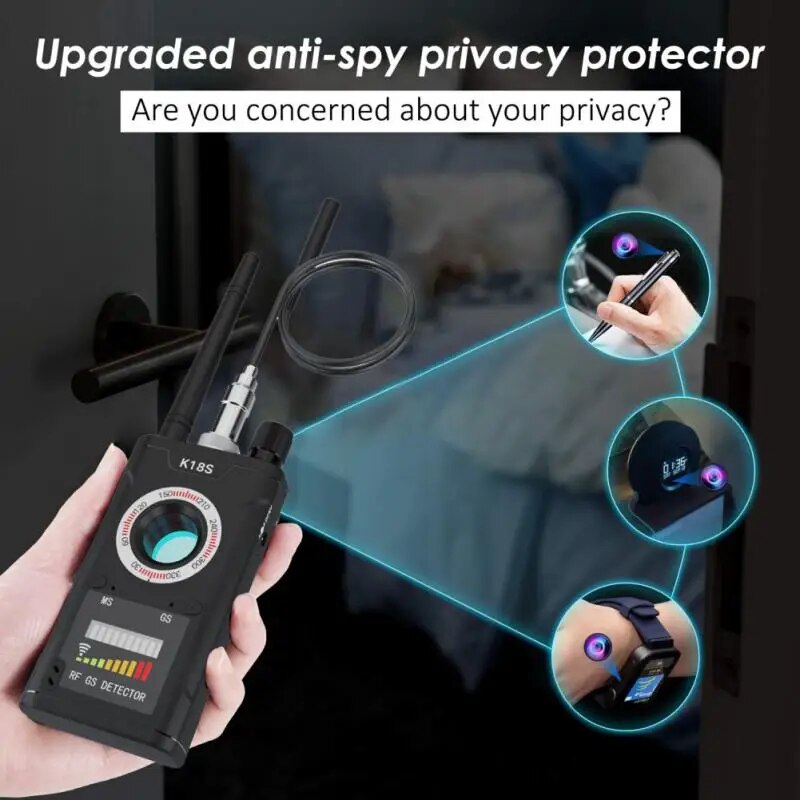 🔥K18s máy dò không dây máy ảnh 1mhz-6. 5GHz dụng cụ tìm bọ âm thanh GSM tín hiệu GPS ống kính theo dõi RF phát hiện đa chức năng chống máy ảnh